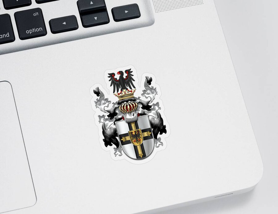 'ancient Brotherhoods' Collection By Serge Averbukh Sticker featuring the digital art Teutonic Order - Coat of Arms over White Leather by Serge Averbukh