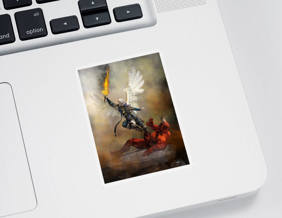 Archangel Sticker featuring the digital art The Archangel Michael by Daniel Eskridge