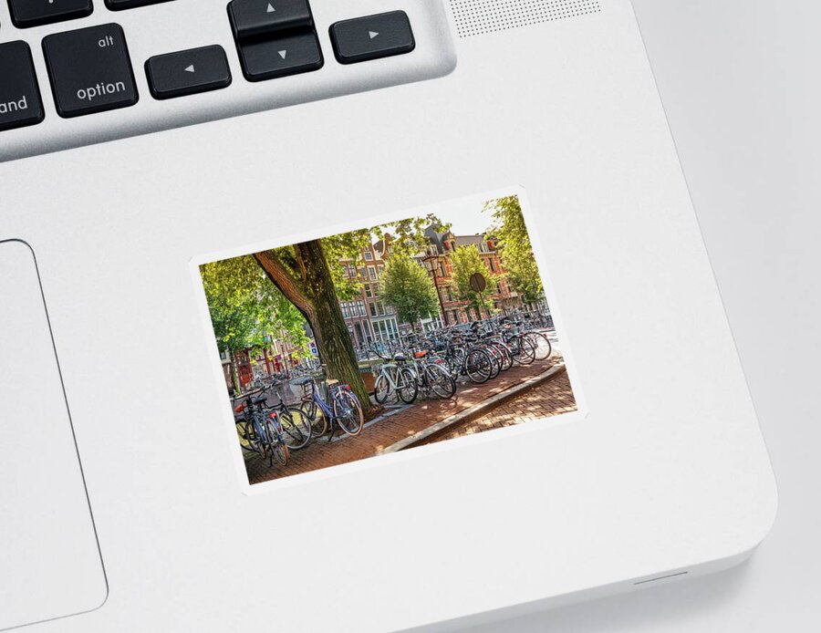 Spring Sticker featuring the photograph The Bicycles of Amsterdam by Debra and Dave Vanderlaan