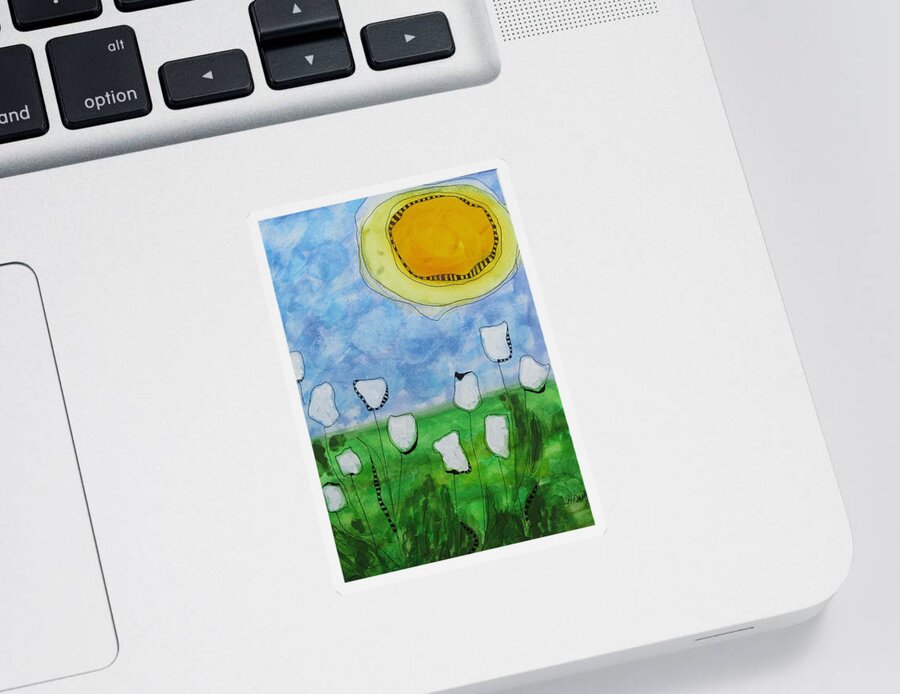 Abstract Sticker featuring the painting The Big Sun by Louise Adams