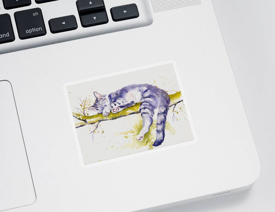 Cats Sticker featuring the painting The Branch Manager - Sleeping Cat by Debra Hall