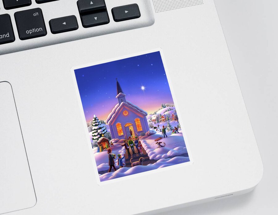 Christmas Scene Sticker featuring the painting The Christmas Carolers by Robin Moline