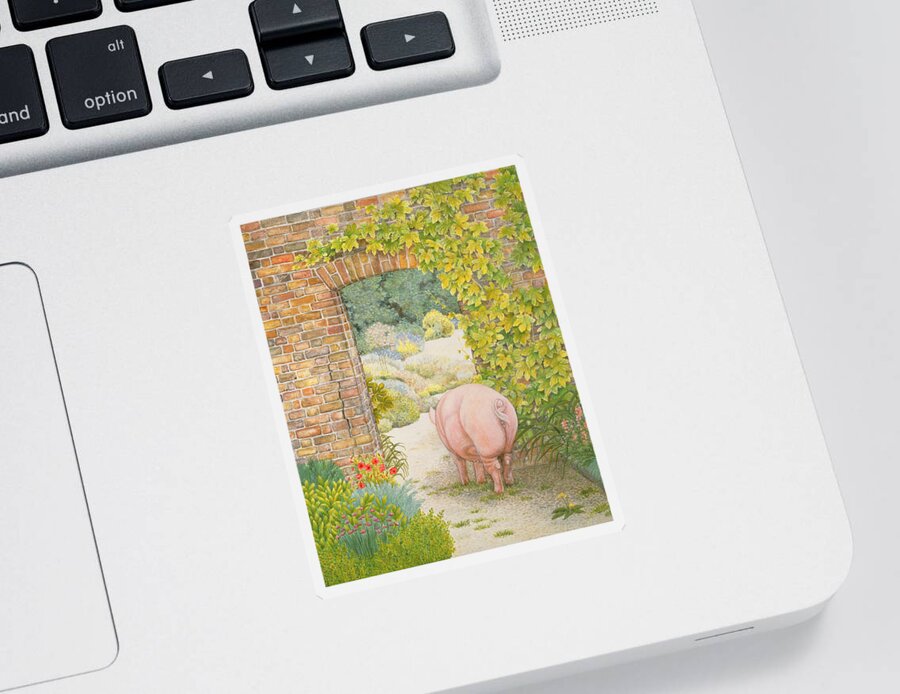 Pig Sticker featuring the painting The Convent Garden Pig by Ditz