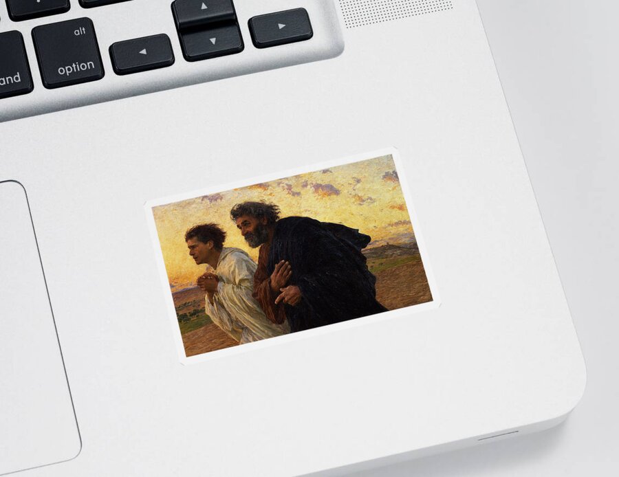 The Sticker featuring the painting The Disciples Peter and John Running to the Sepulchre on the Morning of the Resurrection by Eugene Burnand