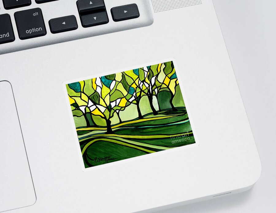 Emerald Sticker featuring the painting The Emerald Glass Forest by Elizabeth Robinette Tyndall