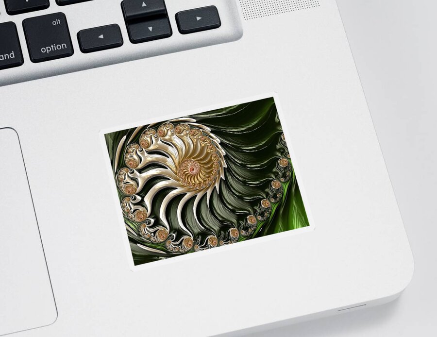 Surreal Nautilus Sticker featuring the digital art The Emerald Queen's Nautilus by Susan Maxwell Schmidt