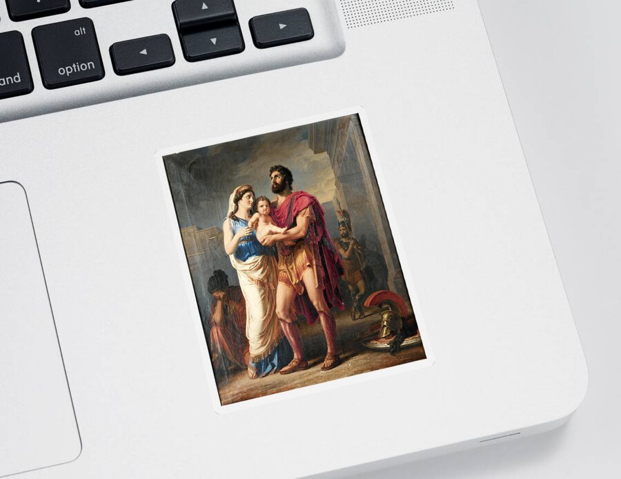Carl Friedrich Deckler Sticker featuring the painting The Farewell of Hector to Andromache and Astyanax by Carl Friedrich Deckler
