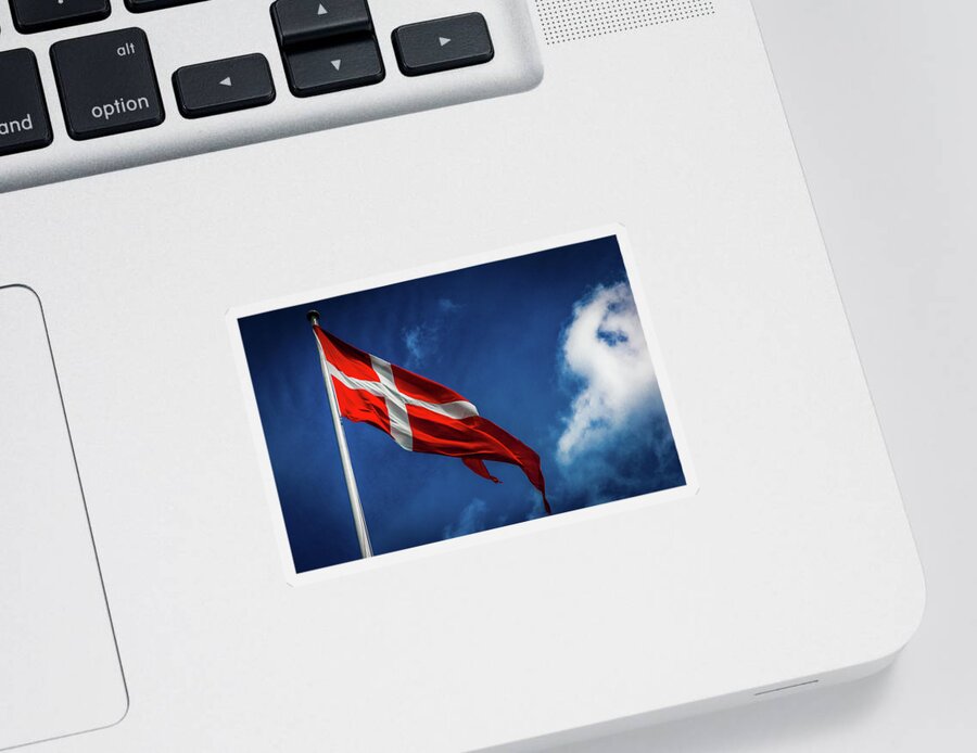 Flag Sticker featuring the photograph The Flag of Denmark by Andrew Matwijec