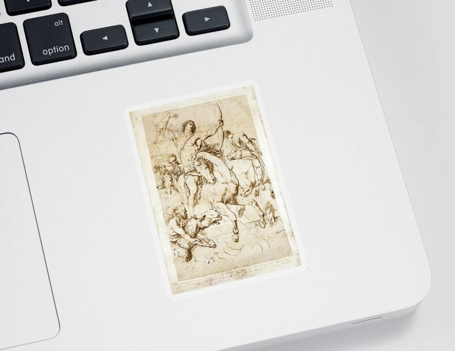 Luigi Sabatelli Sticker featuring the drawing The Four Horsemen of the Apocalypse by Luigi Sabatelli