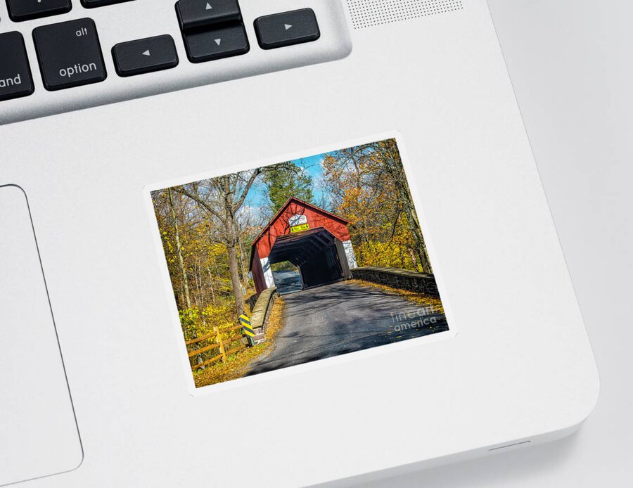 Frankenfield Sticker featuring the photograph The Frankenfield Covered Bridge by Nick Zelinsky Jr