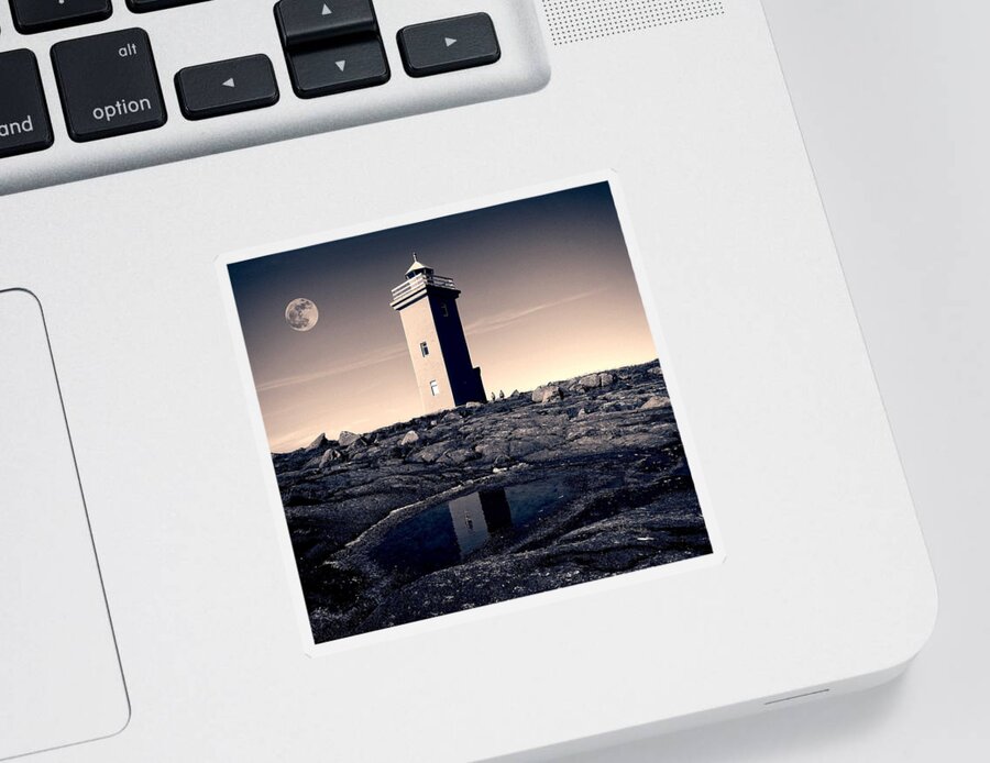 Nature Sticker featuring the painting The Full Worm Moon over Keflavik, Iceland by Celestial Images