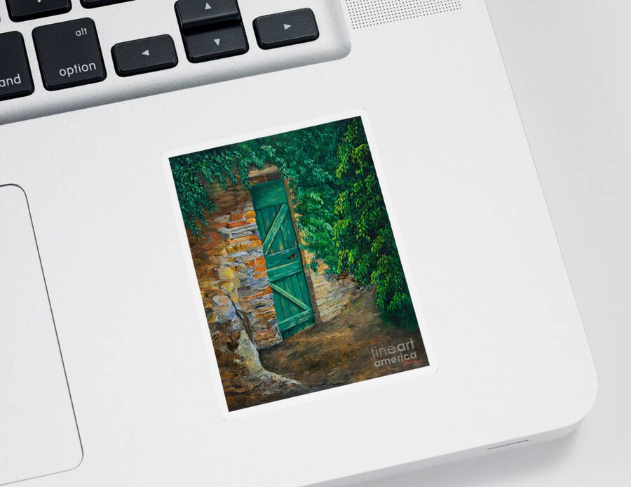 Cinque Terre Italy Art Sticker featuring the painting The Garden Gate In Cinque Terre by Charlotte Blanchard
