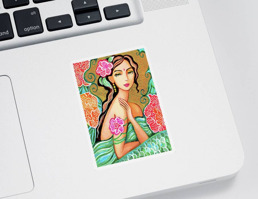 Beautiful Woman Sticker featuring the painting The Gaze of Shalini by Eva Campbell