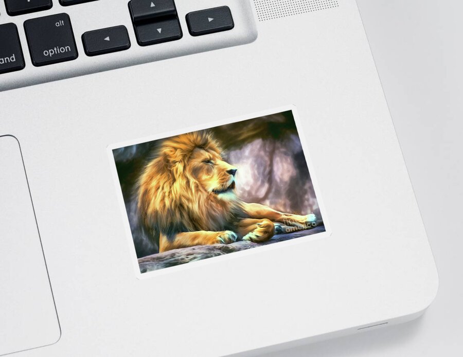 Lion Sticker featuring the painting The King Of Cool by Tina LeCour