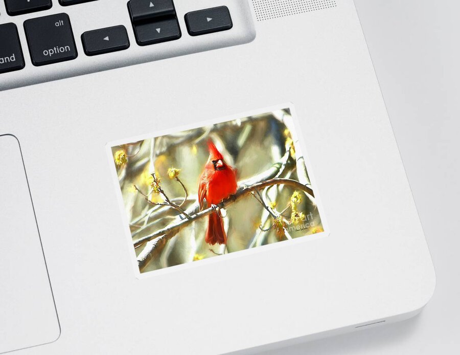 Northern Cardinal Sticker featuring the digital art The King On His Throne by Tina LeCour