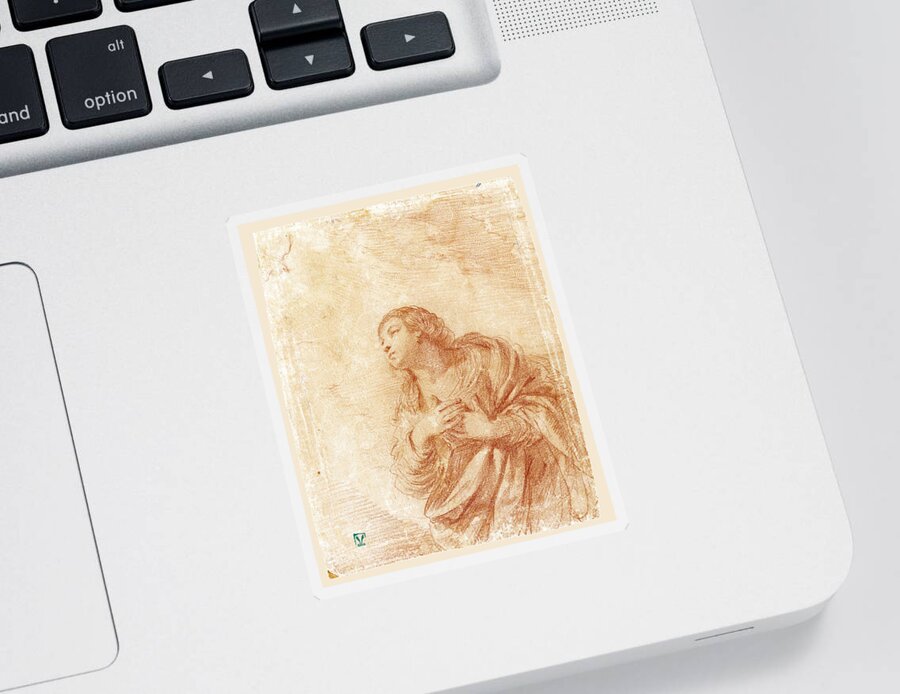 Guercino Sticker featuring the drawing The kneeling Virgin in an Annunciation by Guercino