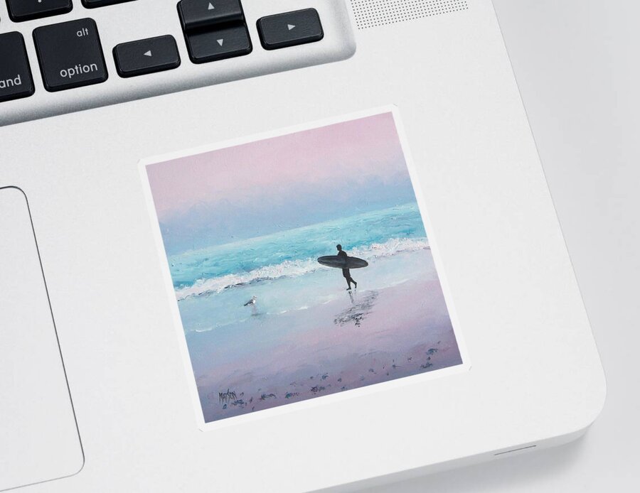 Beach Sticker featuring the painting The Lone Surfer 2 by Jan Matson