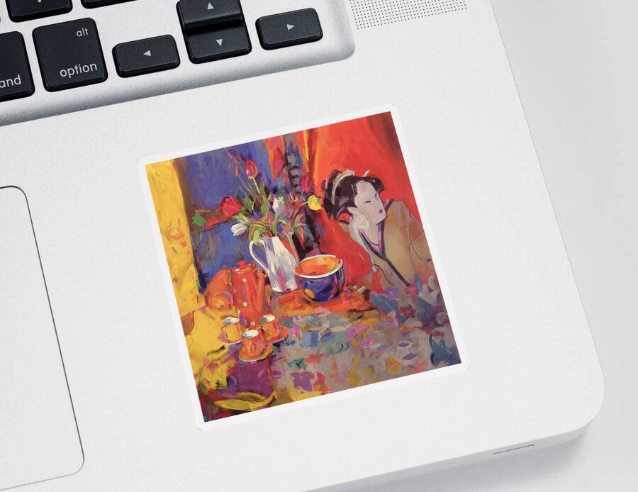 Geisha Sticker featuring the painting The Magical Table by Peter Graham