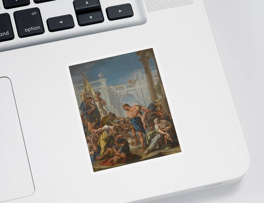 Giambattista Pittoni Sticker featuring the painting The Massacre of the Innocents by Giambattista Pittoni