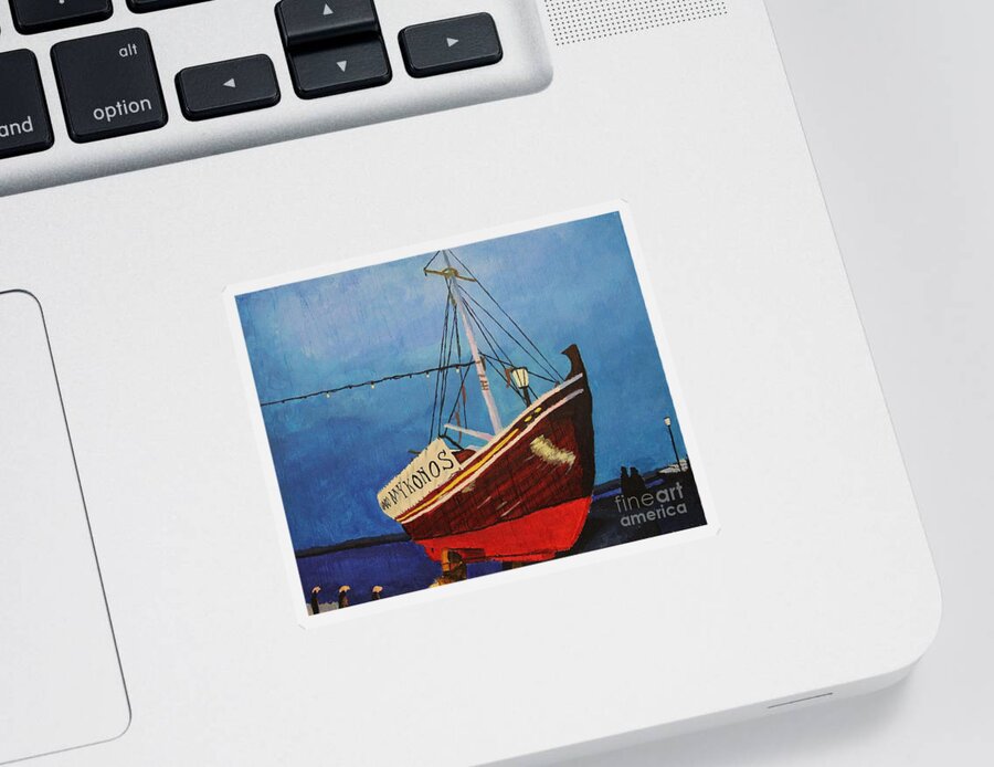 Mykonos Sticker featuring the painting The Mykonos Boat by Marina McLain