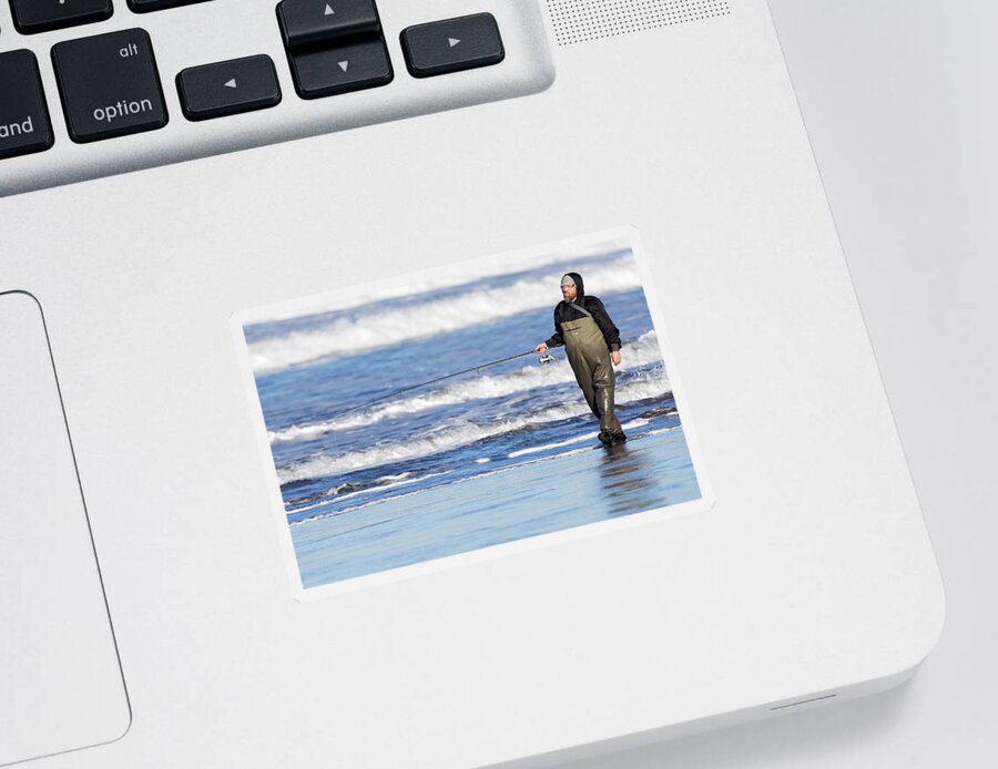People Sticker featuring the photograph The Pacific Angler In Its Natural Habitat -- Fisherman in Morro Bay, California by Darin Volpe