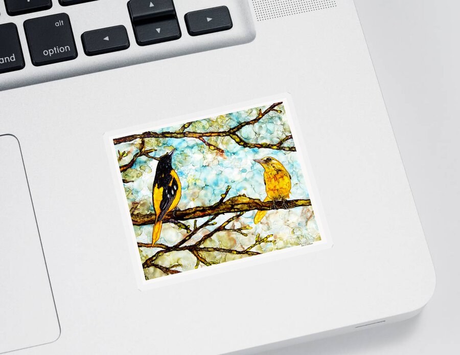 Oriole Sticker featuring the painting The Pair 2 by Jan Killian