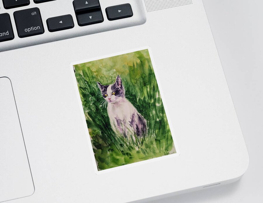 Kittne Sticker featuring the painting The playful kitten 3 by Asha Sudhaker Shenoy