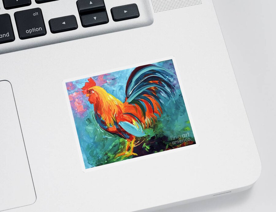 Rooster Sticker featuring the painting THE Rooster by Tom Riggs
