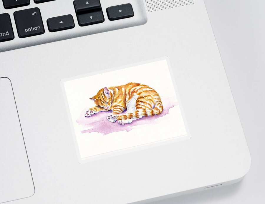 Kitten Sticker featuring the painting The Sleepy Kitten by Debra Hall