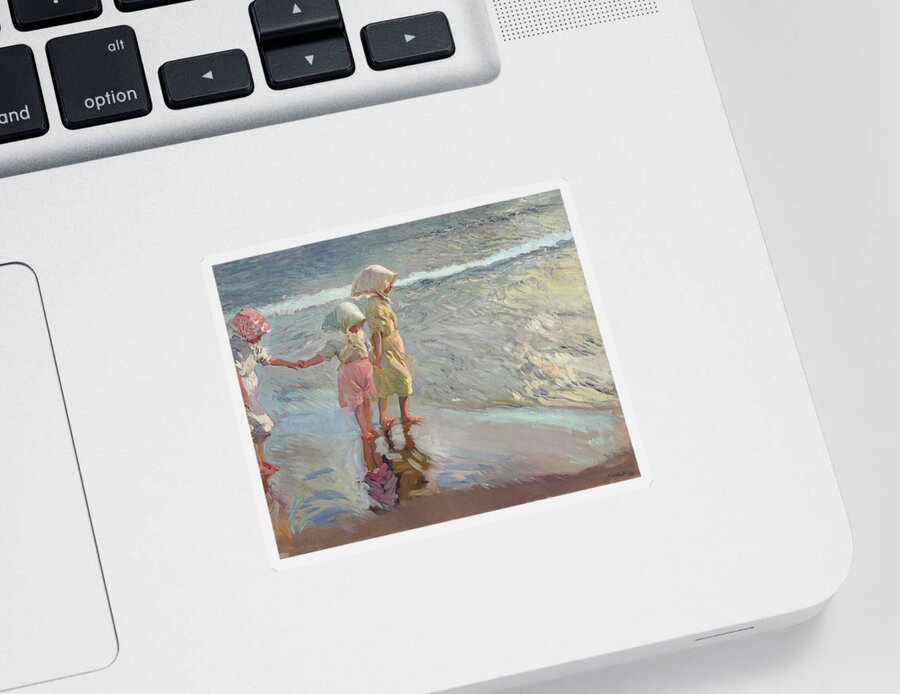 19th Century Art Sticker featuring the painting The Three Sisters on the Beach by Joaquin Sorolla