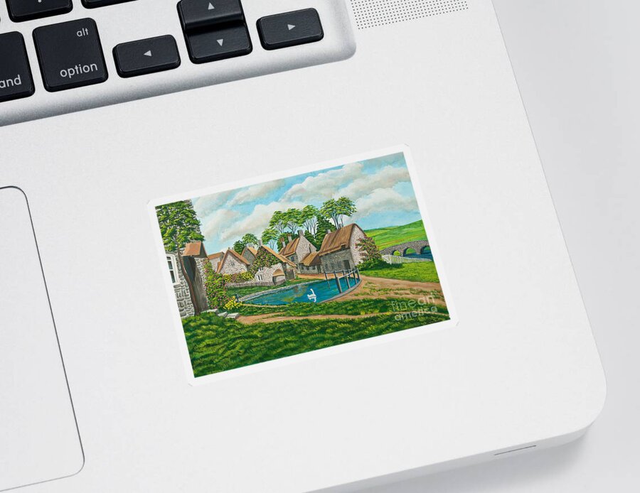 English Painting Sticker featuring the painting The Village Pond in Wroxton by Charlotte Blanchard