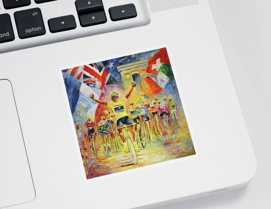 Sports Sticker featuring the painting The Winner Of The Tour De France by Miki De Goodaboom