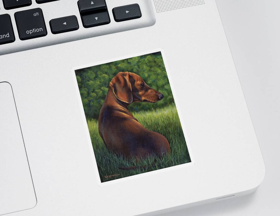 Dachshund Sticker featuring the painting The Wise Wiener Dog by Kim Lockman