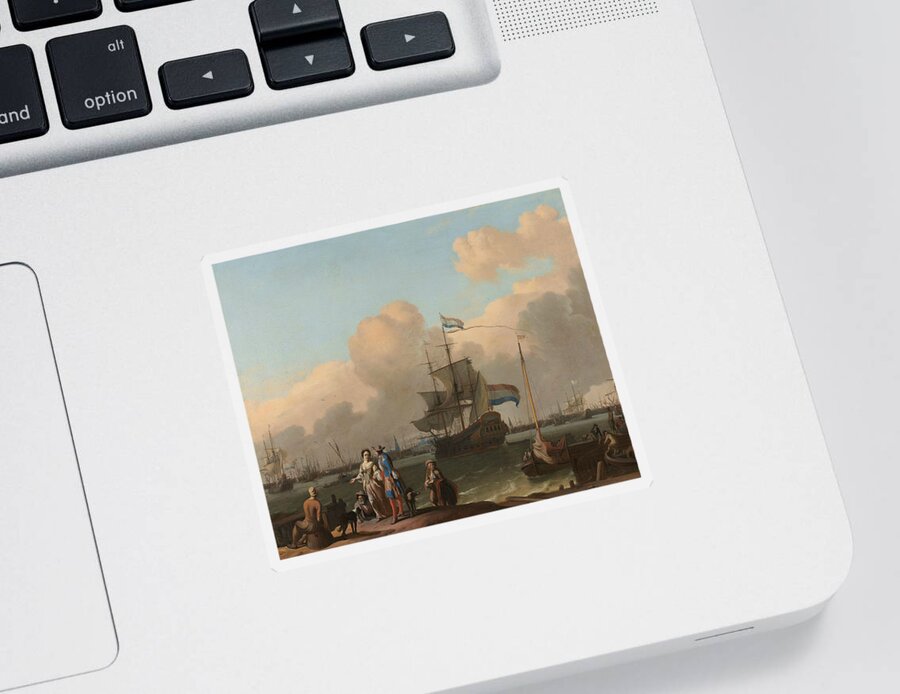 17th Century Art Sticker featuring the painting The Y at Amsterdam, with the Frigate De Ploeg by Ludolf Bakhuizen