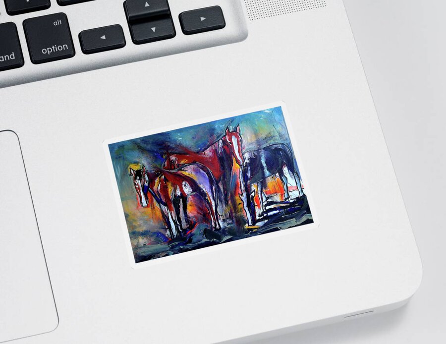 Horses Sticker featuring the painting Three Horses by John Gholson
