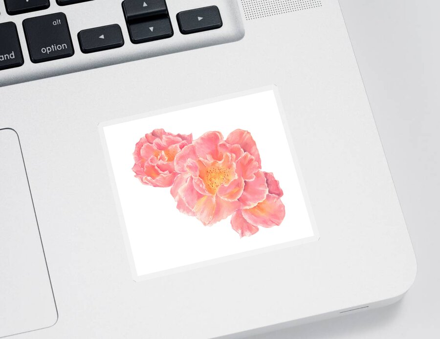 Rose Sticker featuring the painting Three pink roses by Elizabeth Lock