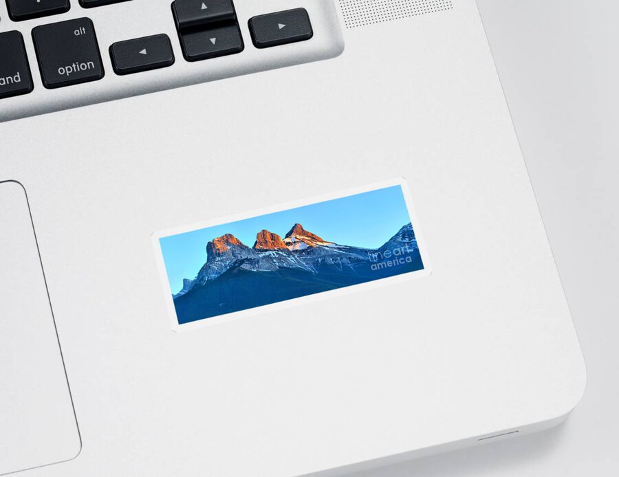 Three Sisters Sticker featuring the photograph Three Sisters Canmore Sunset Panorama by Adam Jewell