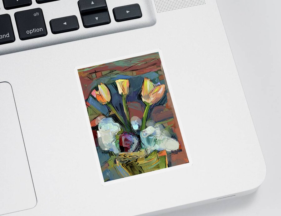Floral Arrangement Sticker featuring the mixed media Three Tulips by Russell Pierce