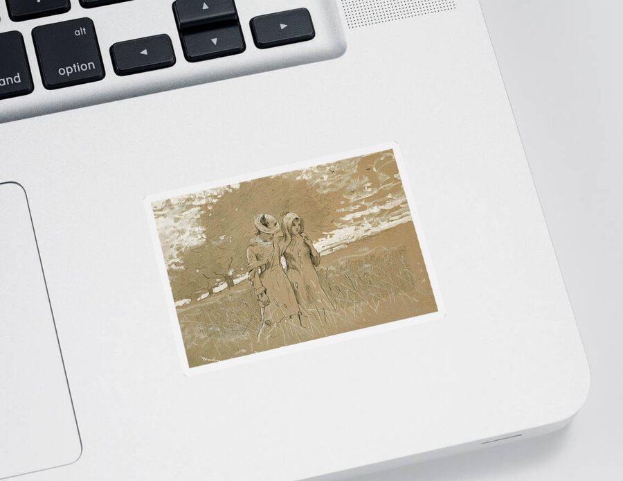 Winslow Homer Sticker featuring the drawing Through the Fields by Winslow Homer