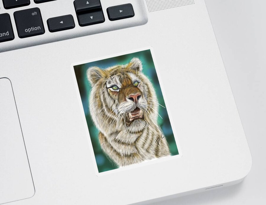 Tiger Sticker featuring the digital art Tiger by Darren Cannell