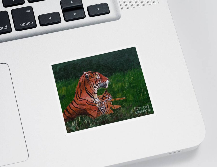 Tiger Sticker featuring the painting Tiger Family by Laurel Best