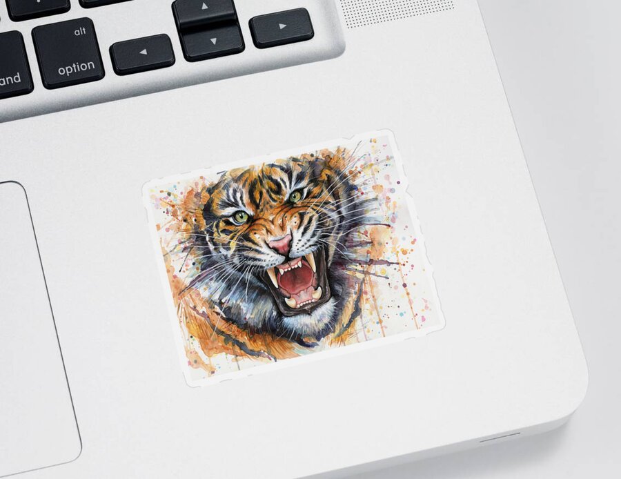 Watercolor Sticker featuring the painting Tiger Watercolor Portrait by Olga Shvartsur