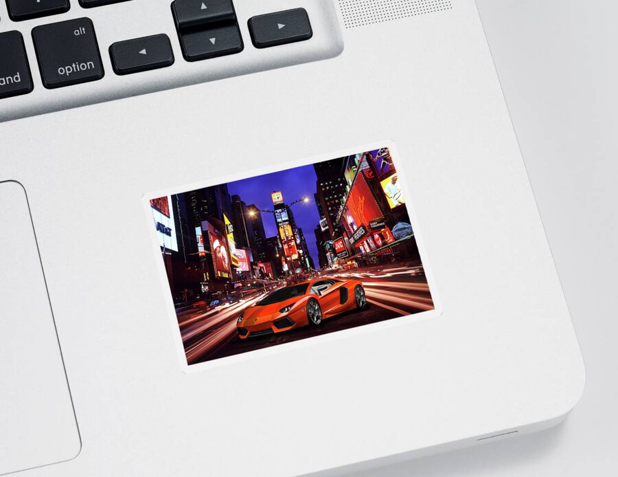 Lamborghini Aventador Sticker featuring the digital art Times Square Aventador by Airpower Art