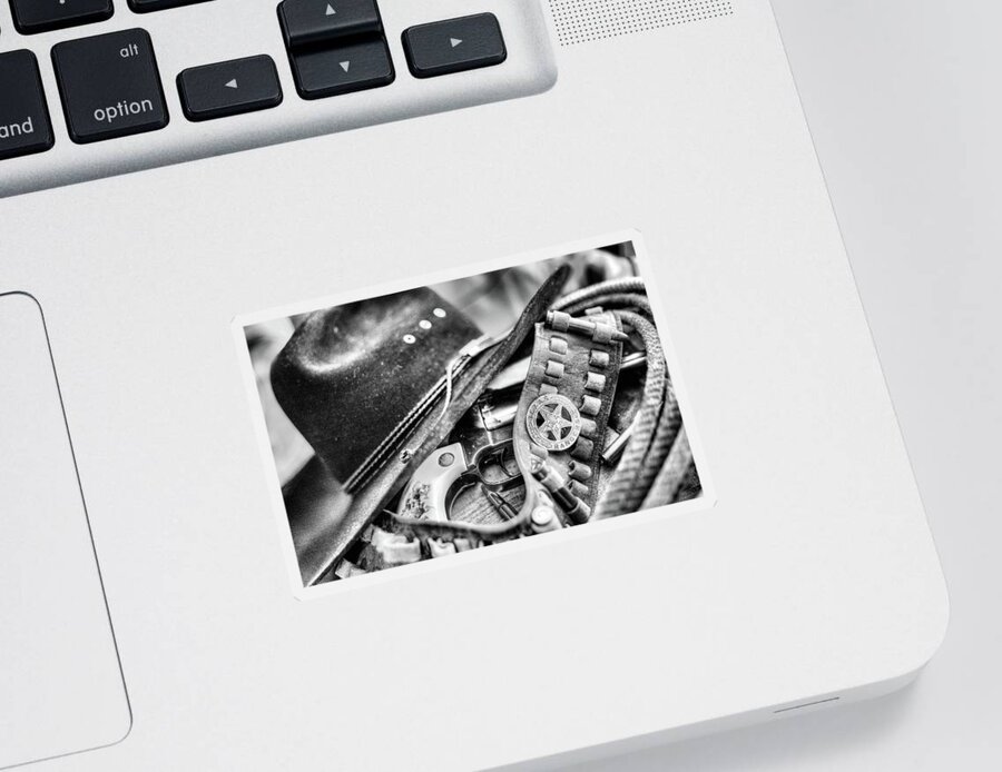 Cowboy Hat Sticker featuring the photograph Tools of the Trade Black and White by JC Findley