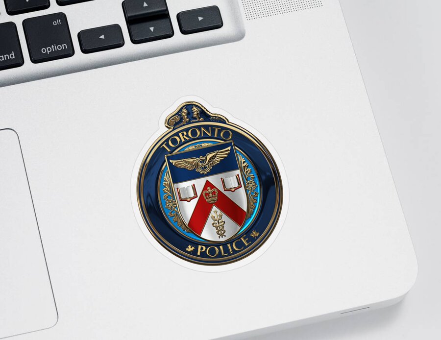 'law Enforcement Insignia & Heraldry' Collection By Serge Averbukh Sticker featuring the digital art Toronto Police Service - T P S Emblem over Red Velvet by Serge Averbukh