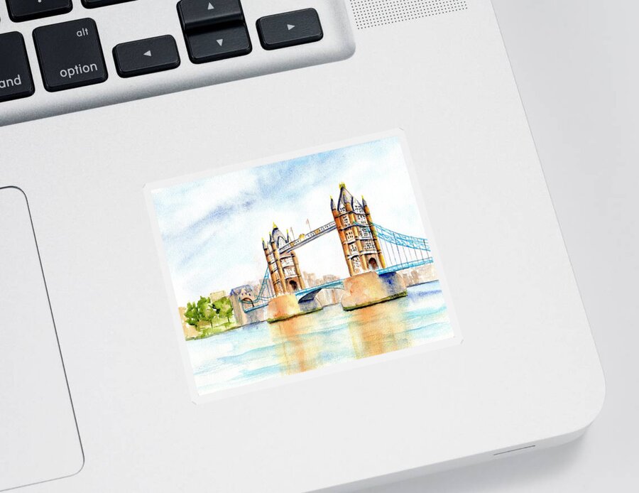 Bridge Sticker featuring the painting Tower Bridge London by Carlin Blahnik CarlinArtWatercolor