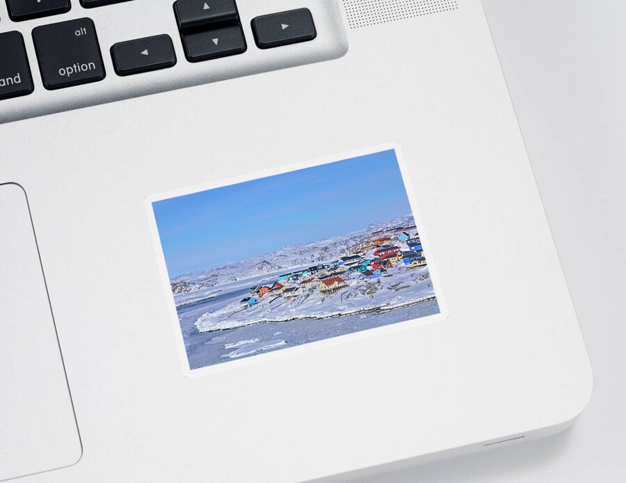 Ilulissat Sticker featuring the photograph town of Ilulissat - Greenland by Joana Kruse