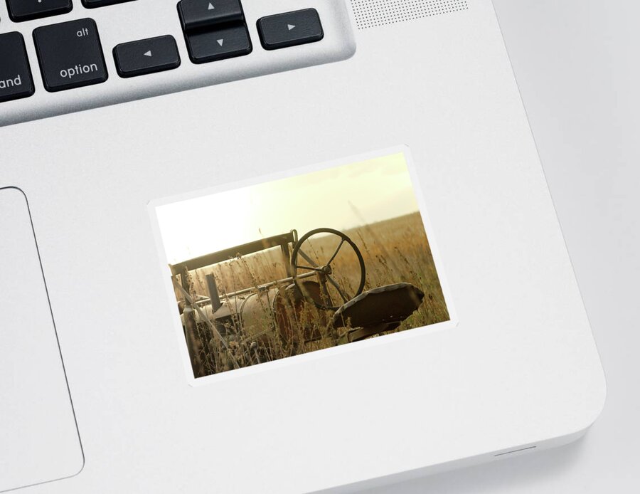 Tractor Sticker featuring the photograph Tractor Sunrise by Troy Stapek