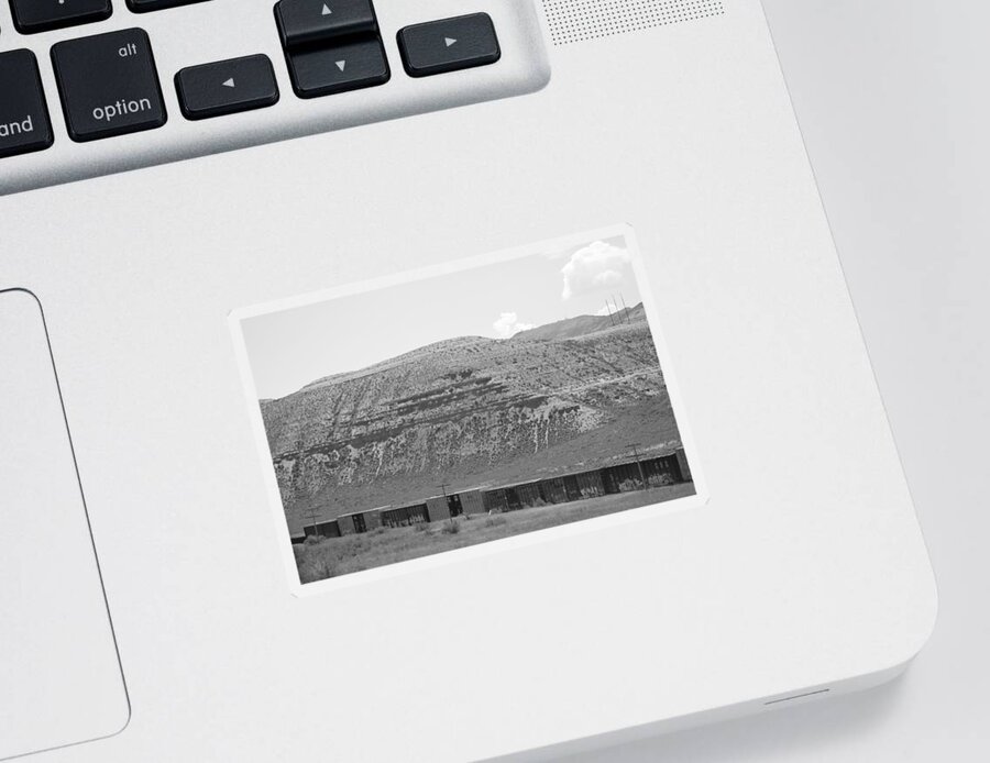 Black And White Photography Sticker featuring the photograph Train in Desert in Black and White by Colleen Cornelius