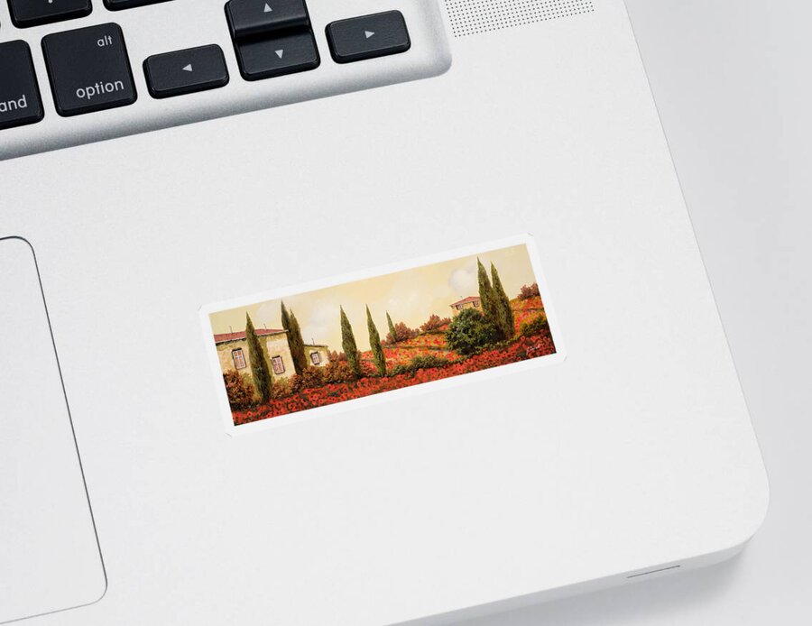 Landscape Sticker featuring the painting Tre Case Tra I Papaveri Rossi by Guido Borelli